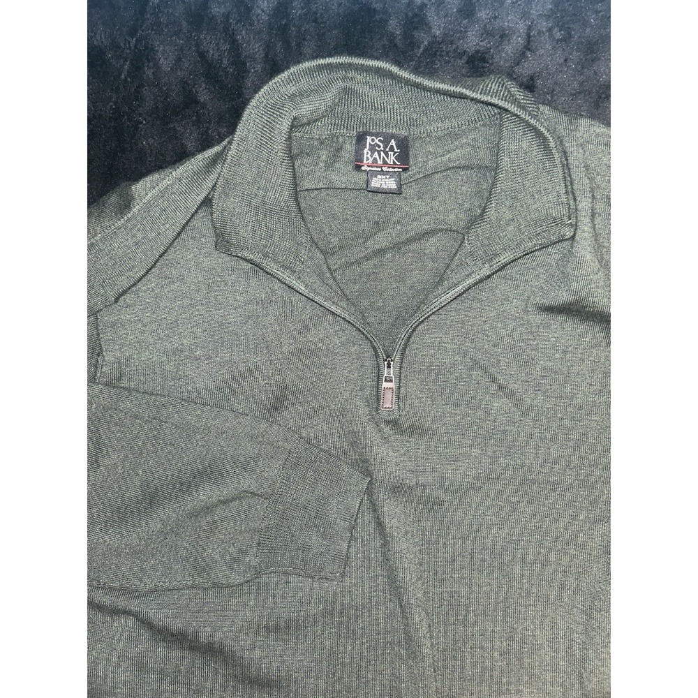 Jos A Bank Quarter Zip Sweater Mens 3XT 3XLT Green Italian Merino Wool Pullover